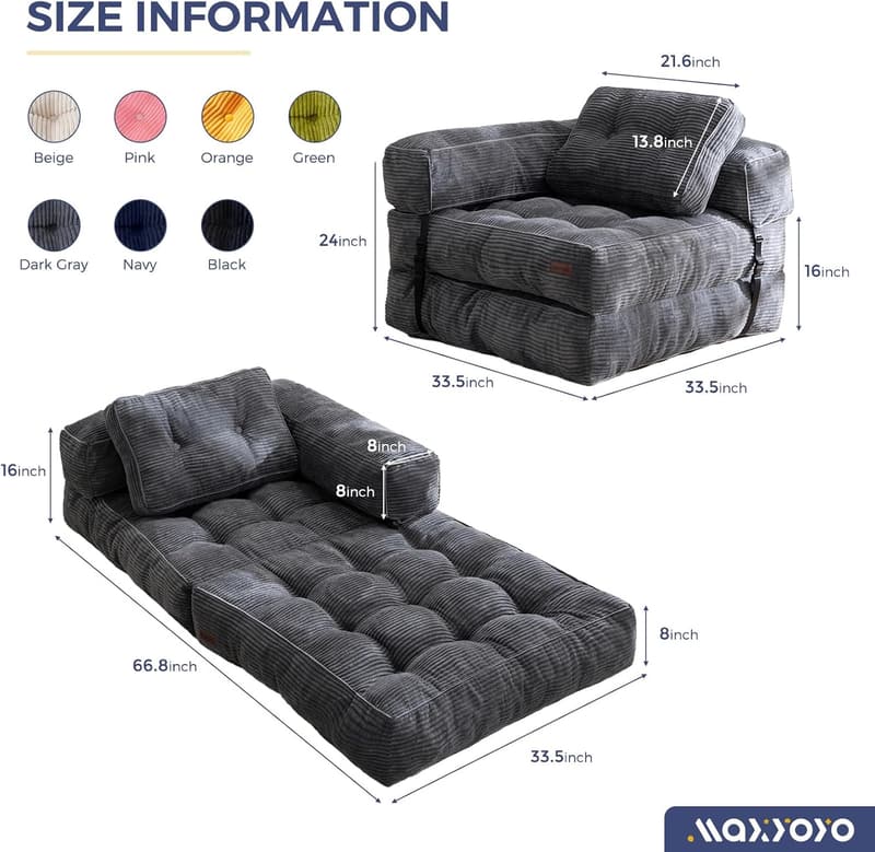 L-Shaped Convertible Sofa Bed with Armrest - Dark Grey