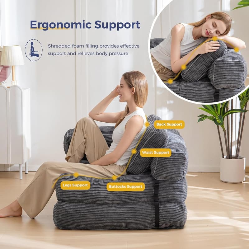 L-Shaped Convertible Sofa Bed with Armrest - Dark Grey
