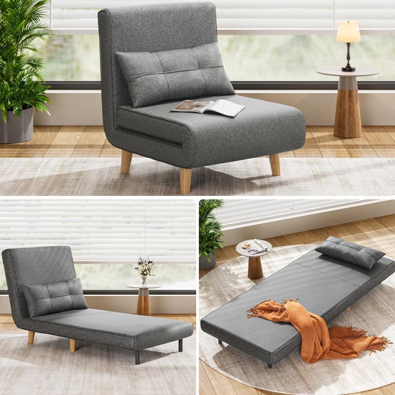 Convertible Dark Grey 3-in-1 Sleeper Chair Bed for Apartments