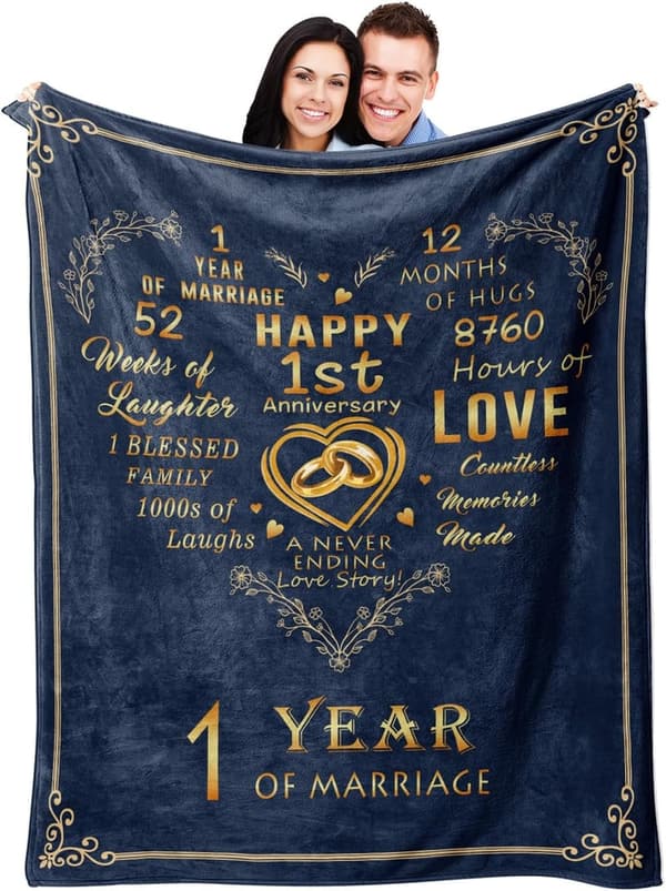 1st Anniversary Romantic Bed Throw Blanket for Couples 60