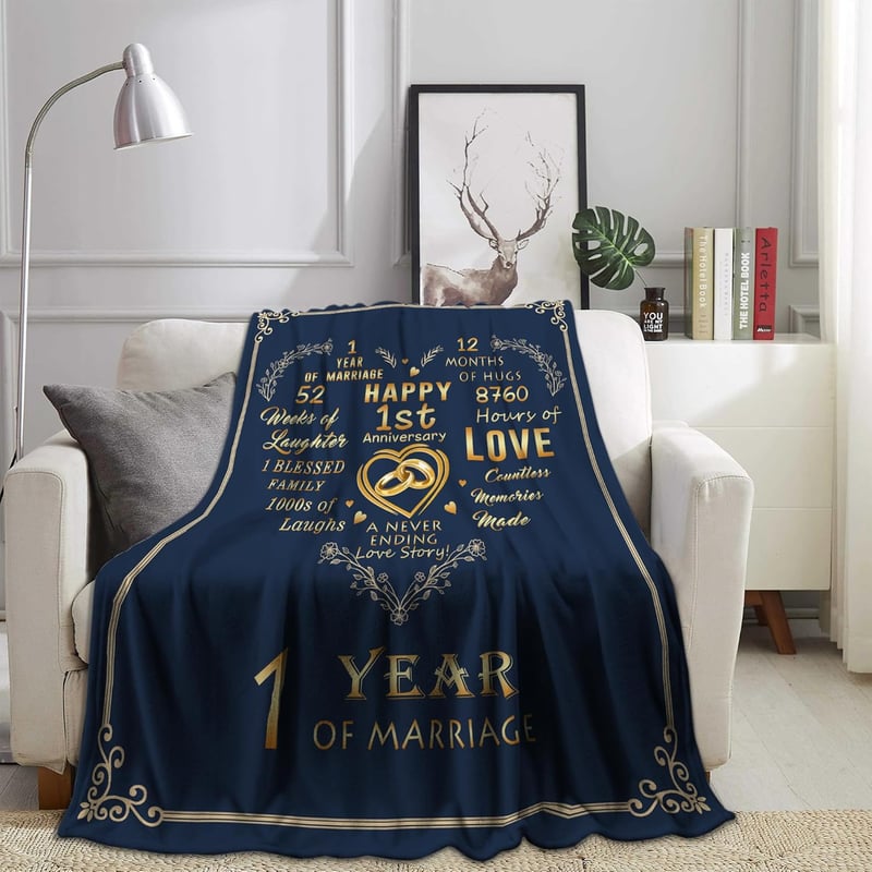 1st Anniversary Romantic Bed Throw Blanket for Couples 60