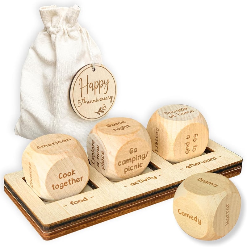 5th Anniversary Wooden Gift for Couples - Date Night Dice