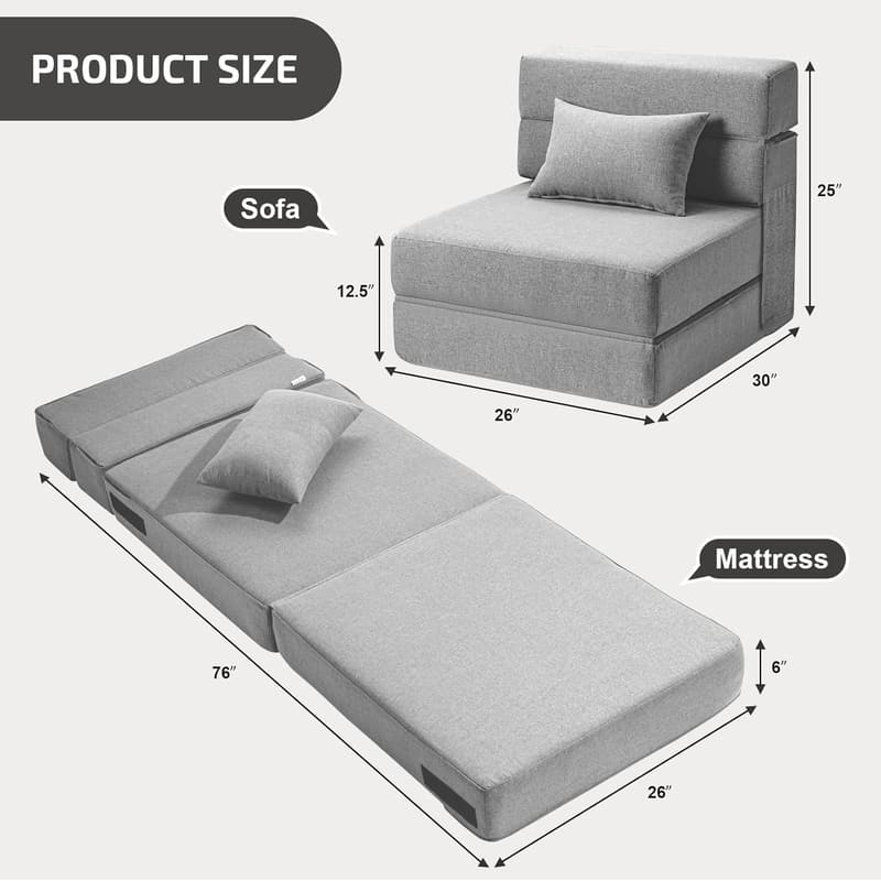 Convertible Memory Foam Sofa Bed with Pillow - Light Grey