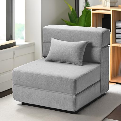 Convertible Memory Foam Sofa Bed with Pillow - Light Grey
