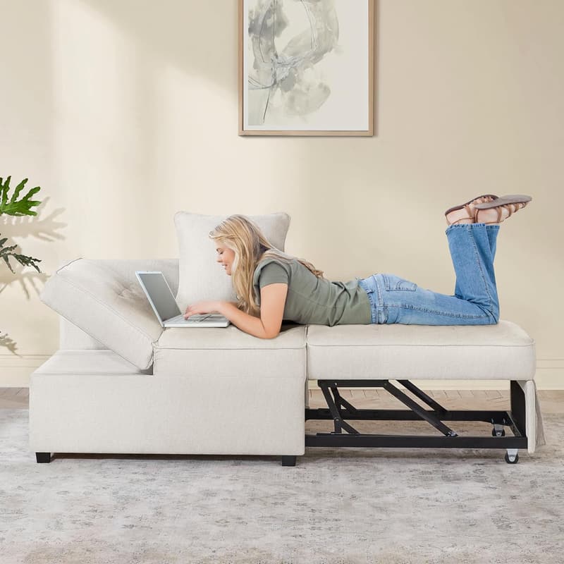 Convertible Sleeper Sofa Chair with Adjustable Backrest and Pillows