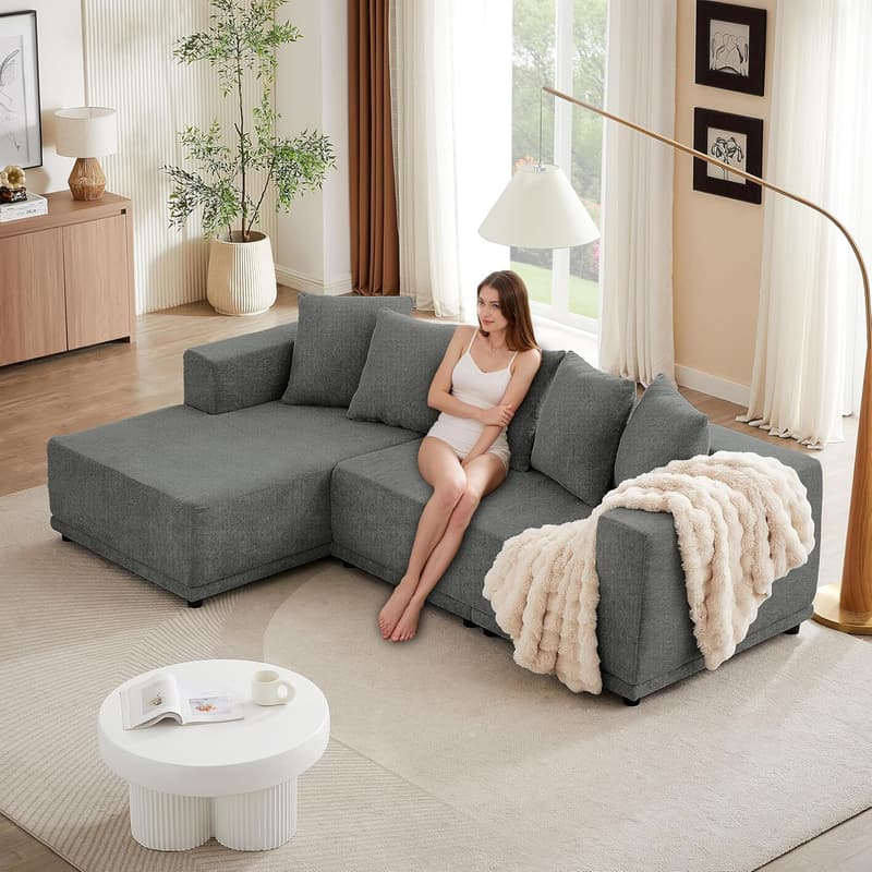 Modern L-Shaped Convertible Gray Sectional Sofa Bed for Living Room