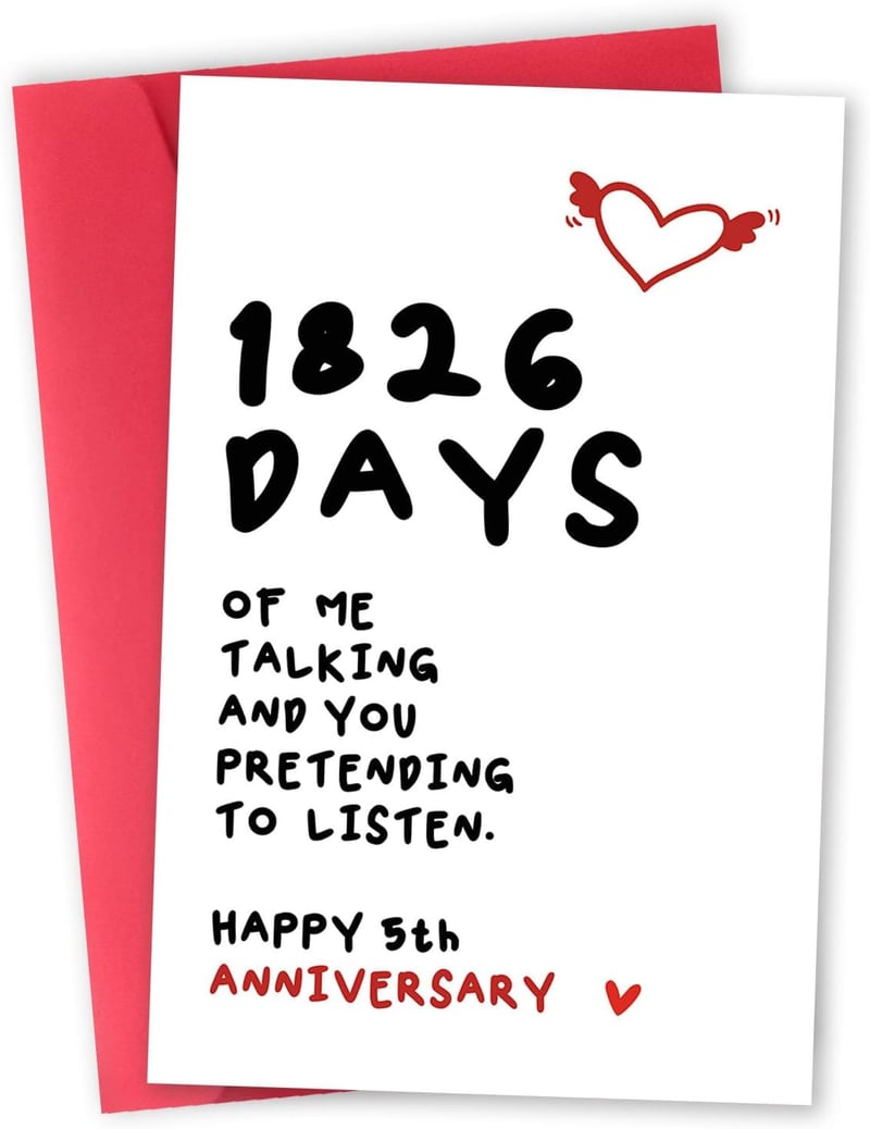 5th Anniversary Card for Couples, Cute & Romantic Design