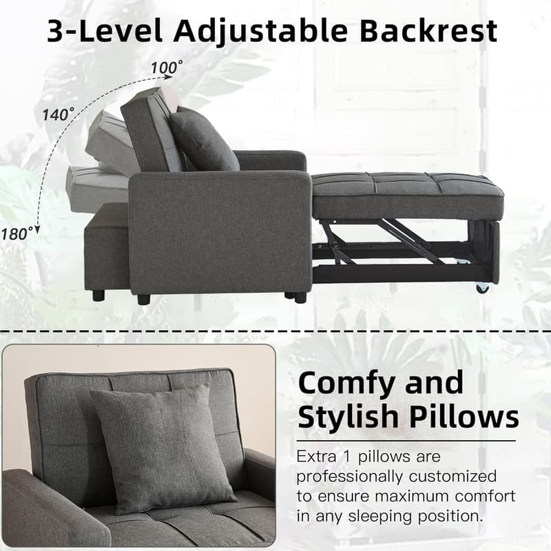 3-in-1 Convertible Sleeper Sofa Chair with Reclining Backrest