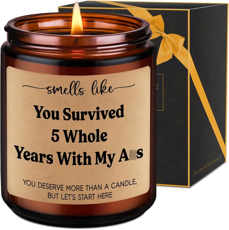 5th Wedding Anniversary Candle - Unique Wood-Themed Gift for Couples