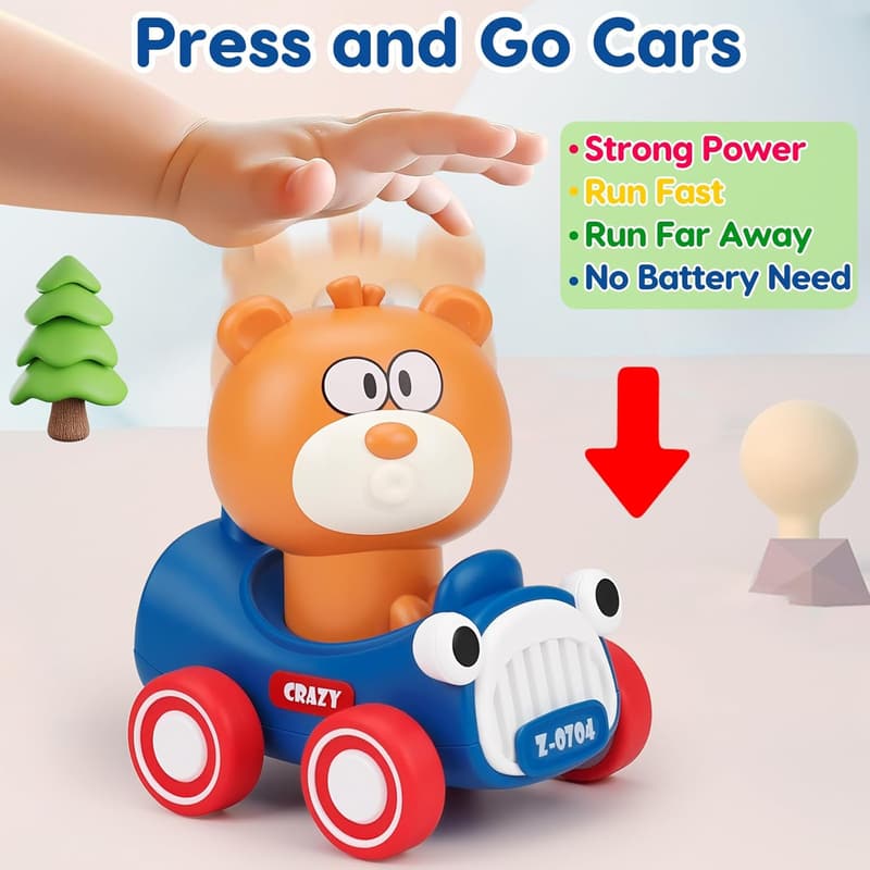 Press and Go Animal Racing Cars for Toddlers 1-3 Years