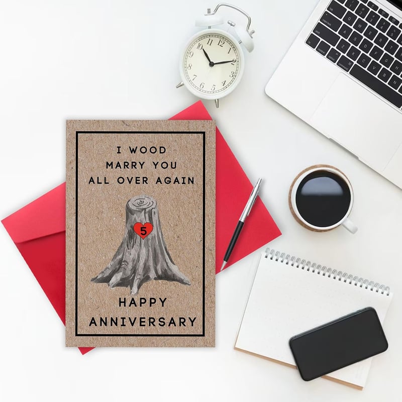 5th Anniversary Wood Card for Couples