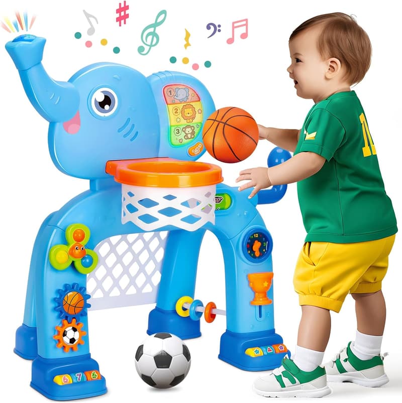 Toddler Sports Set: Basketball Hoop & Soccer Goal with Sound