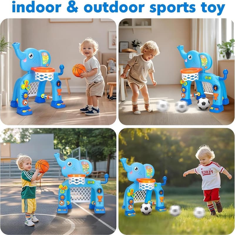 Toddler Sports Set: Basketball Hoop & Soccer Goal with Sound