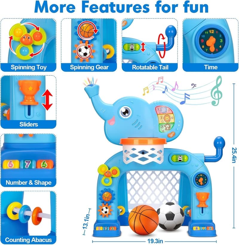 Toddler Sports Set: Basketball Hoop & Soccer Goal with Sound
