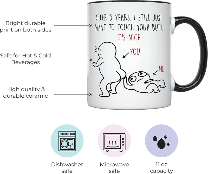 5th Anniversary Coffee Mug with Black Handle, 11 oz