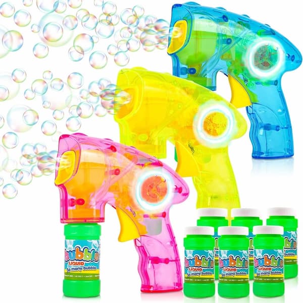 Light-Up Bubble Blaster Set – 3 Guns with 6 Fluid Bottles