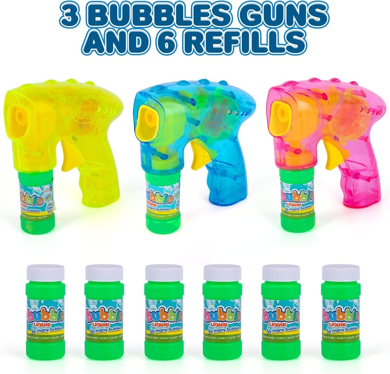 Light-Up Bubble Blaster Set – 3 Guns with 6 Fluid Bottles