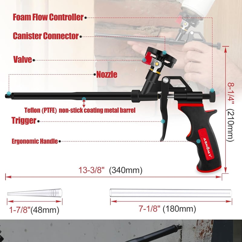 Professional Expanding Foam Spray Gun Set with Nozzles - 2 Pack