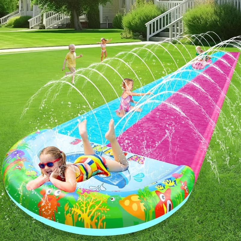 Giant 33FT Double Lane Water Slide with Splash Pool & Bodyboards