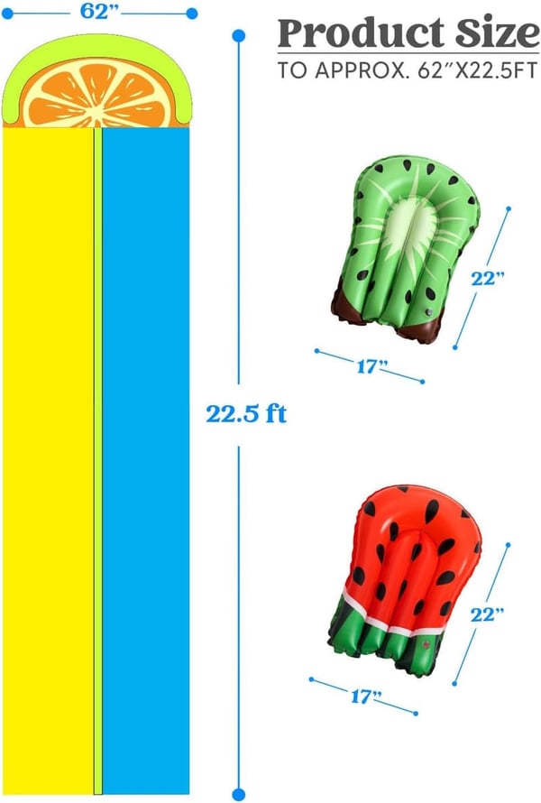 Double Lane 22.5ft Water Slide with 2 Inflatable Boards