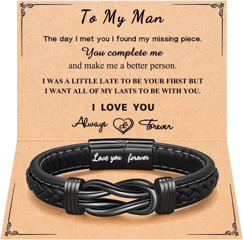 Men's Leather Bracelet - Birthday Gift for Son, Grandson, Brother