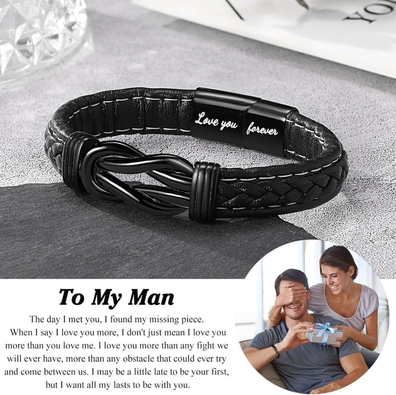 Men's Leather Bracelet - Birthday Gift for Son, Grandson, Brother