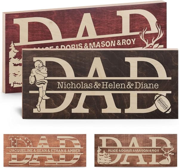 Personalized Football Dad Wood Sign with Children Names