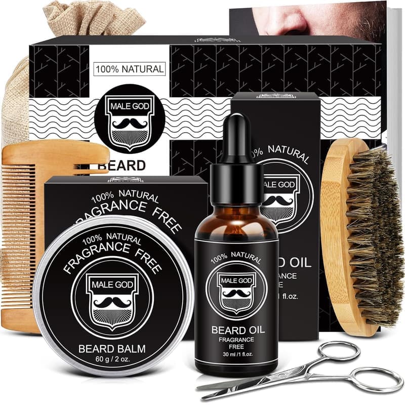 Father's Day Beard Kit: Oil, Balm, Brush, Comb for Men