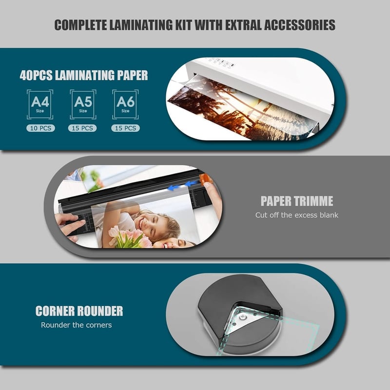 A4 Laminator Machine with 40 Sheets, Trimmer & Corner Rounder