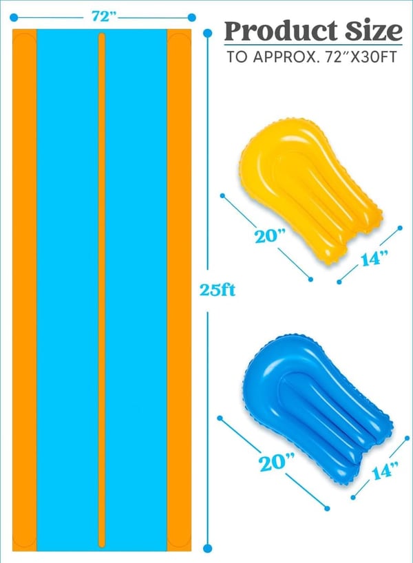 25ft Heavy Duty Double Lane Water Slide with Sprinkler & Boards
