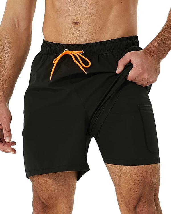 Men’s Quick-Dry Swim Trunks with Compression Liner and Zipper Pockets