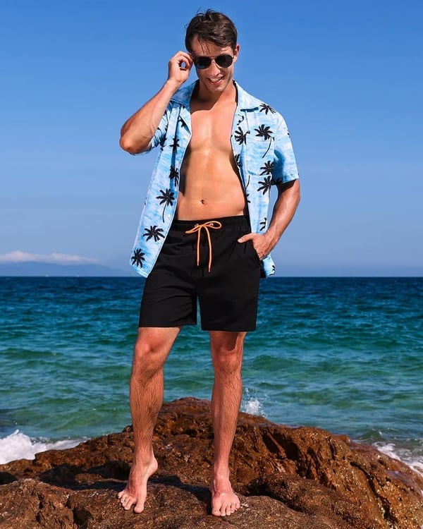 Men’s Quick-Dry Swim Trunks with Compression Liner and Zipper Pockets