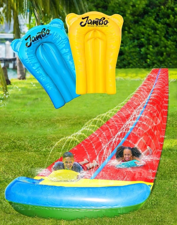 Heavy-Duty 32FT Double Lane Slip Splash Water Slide with Bodyboards