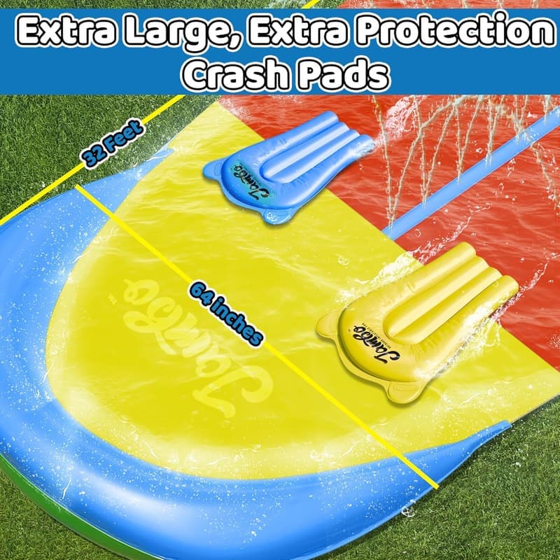 Heavy-Duty 32FT Double Lane Slip Splash Water Slide with Bodyboards