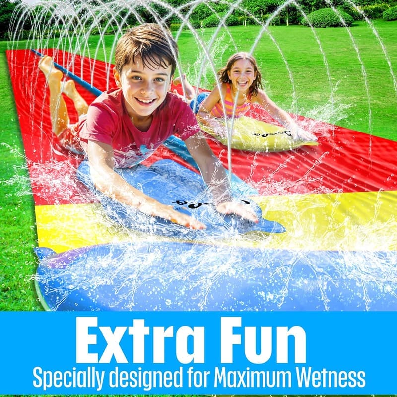 Heavy-Duty 32FT Double Lane Slip Splash Water Slide with Bodyboards