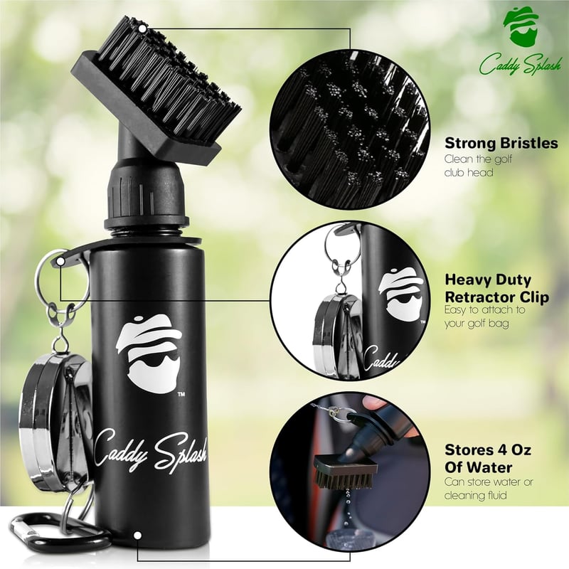 Golf Club Brush Cleaner with Retractable Clip & Water Bottle