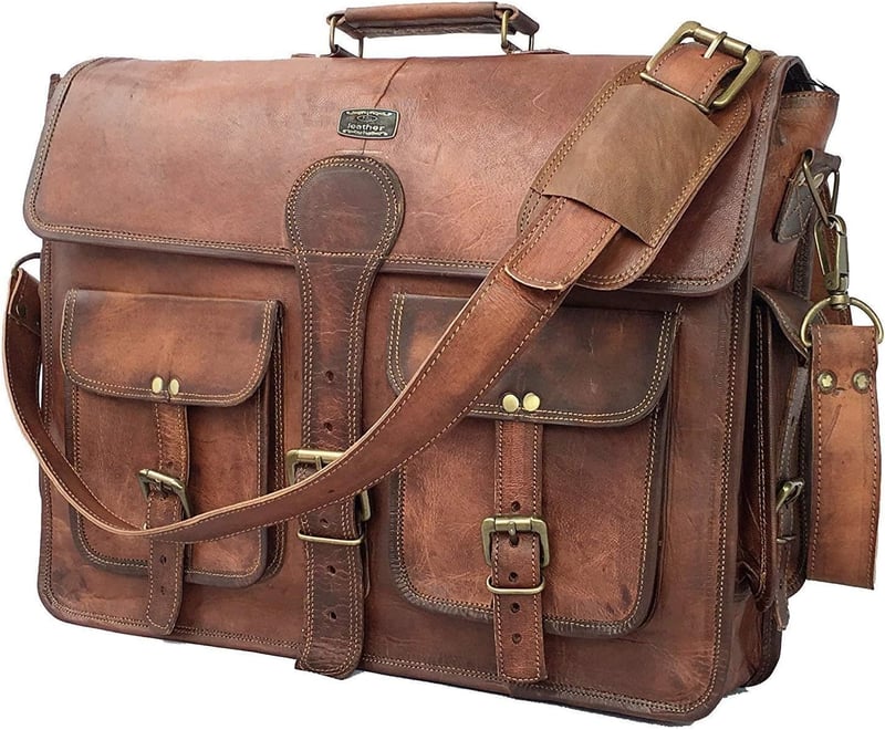 Vintage Handmade Leather Messenger Bag for Men - 18