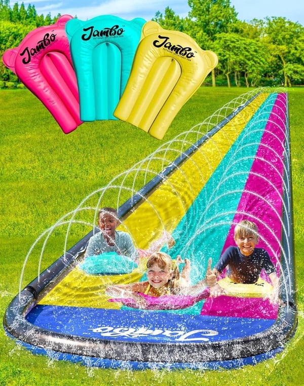 20ft Backyard Water Slide with 3 Bodyboards & Sprinkler System