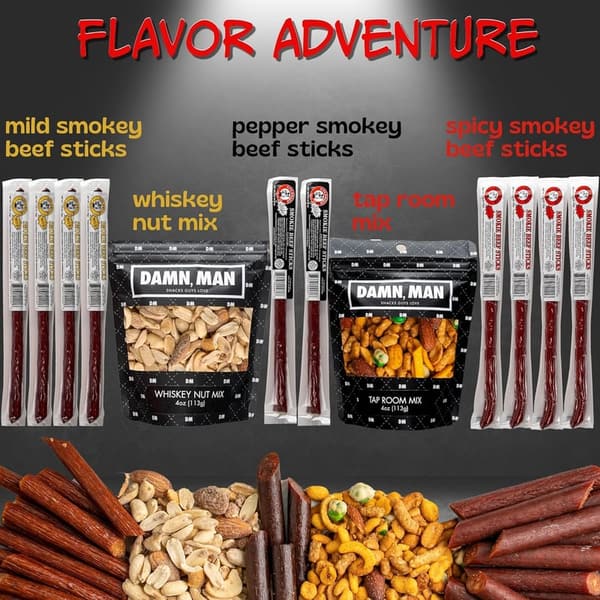Men's Beef Jerky Gift Basket - 12pc Snack Variety for Birthdays