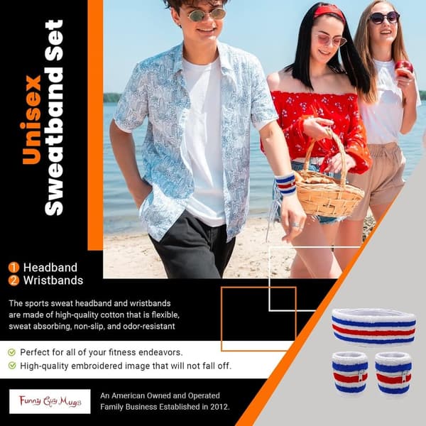 Unisex Funny Guy Sweatband Set: 3-Pack with Wallet & Headband