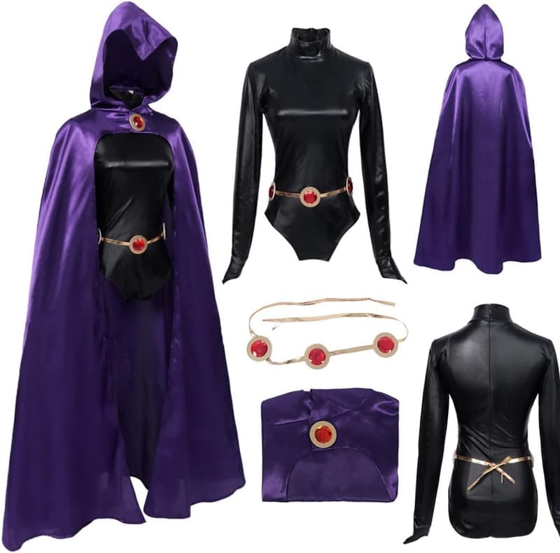 Raven Cosplay Costume Set with Purple Top, Skirt, and Socks