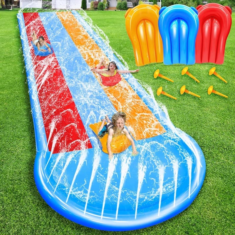 Extra Long 25 Ft Water Slide with Sprinklers & Bodyboards - Summer Fun
