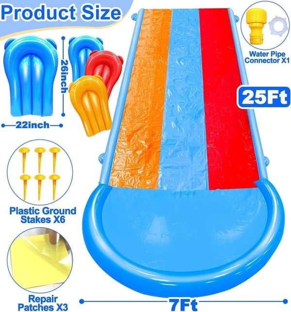 Extra Long 25 Ft Water Slide with Sprinklers & Bodyboards - Summer Fun
