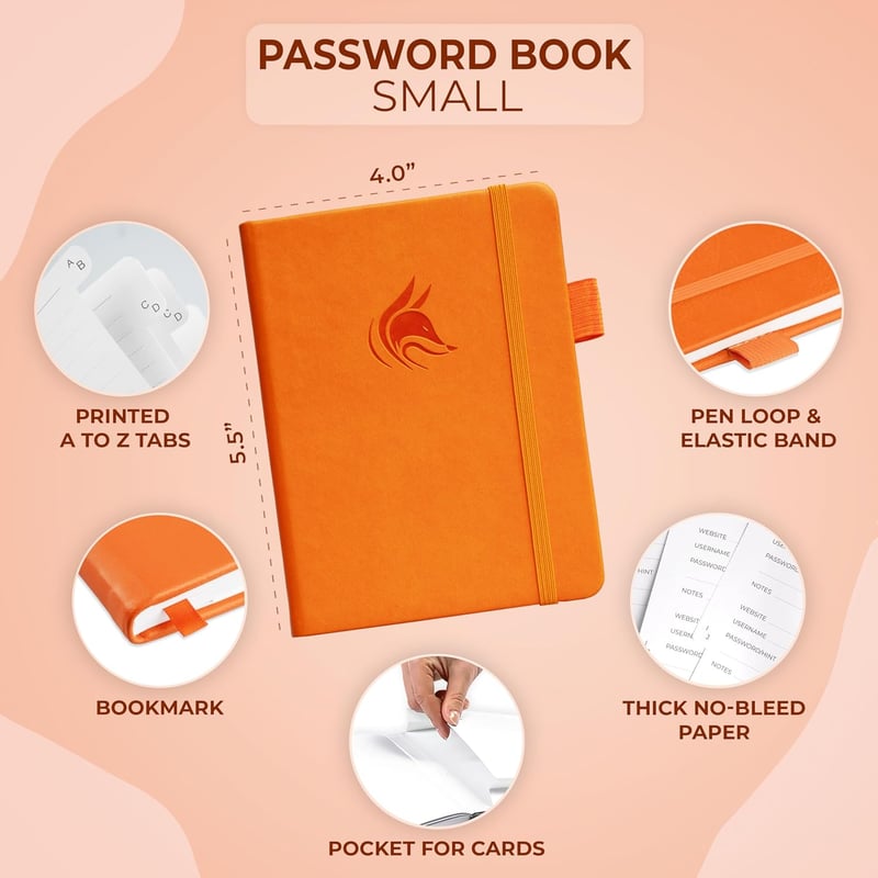 Password Organizer Logbook with Alphabetical Tabs (Orange)