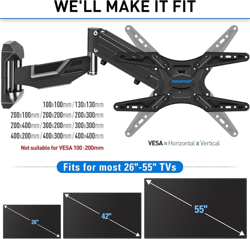Adjustable Full Motion TV Wall Mount for 26-55 Inch TVs