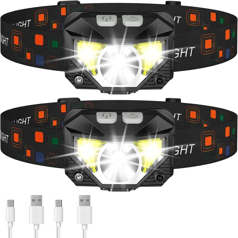 Rechargeable LED Headlamp, 8 Modes, 2-Pack for Outdoor Activities