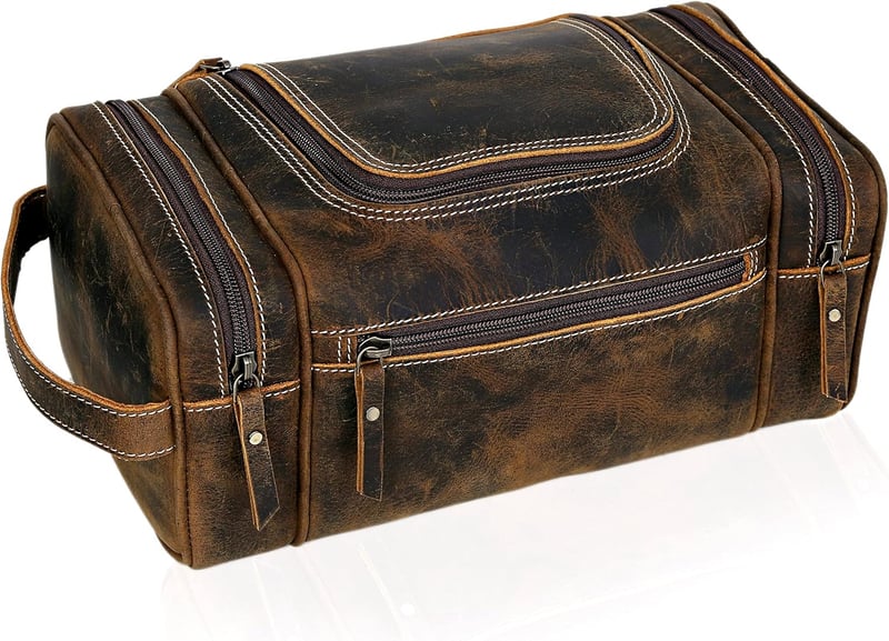 Extra Large Real Leather Dopp Kit for Men