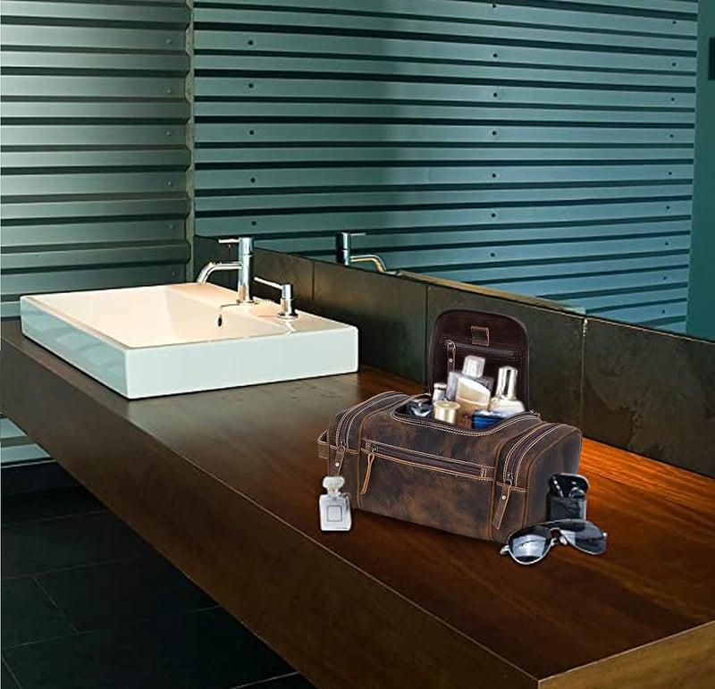 Extra Large Real Leather Dopp Kit for Men