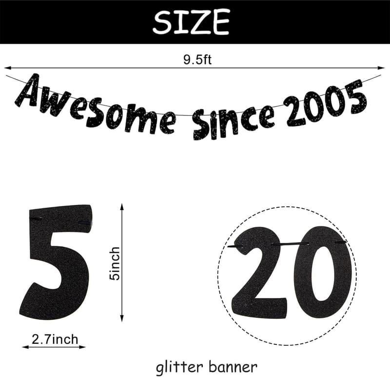 20th Birthday Glitter Banner - Vintage Party Decoration for All
