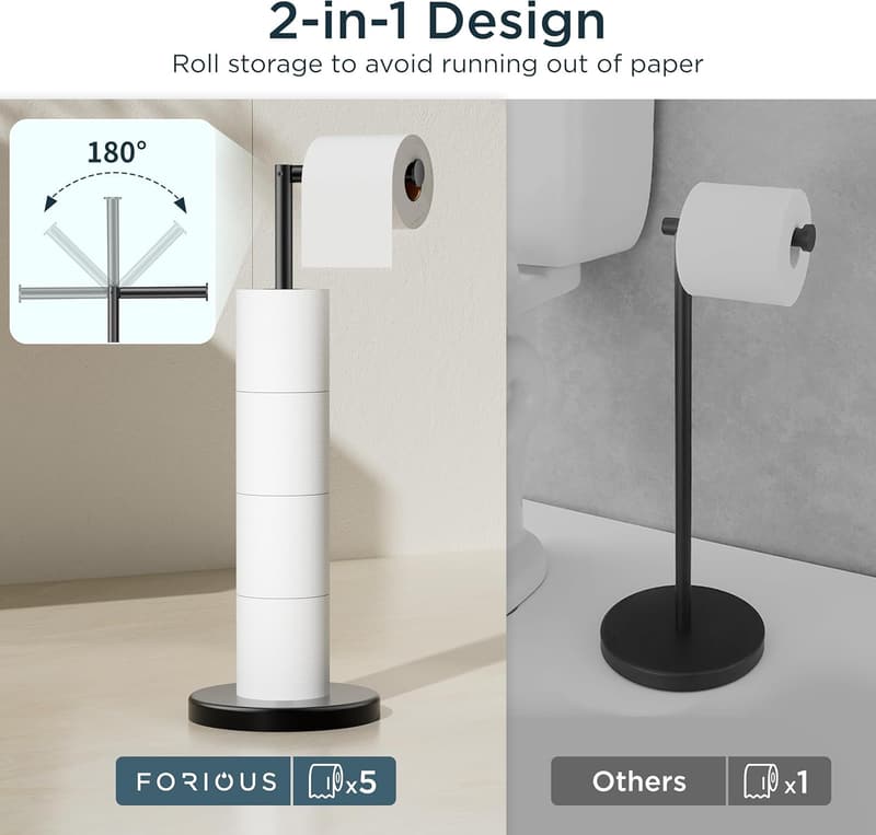 Modern Freestanding Toilet Paper Holder - Matte Black Stainless Steel